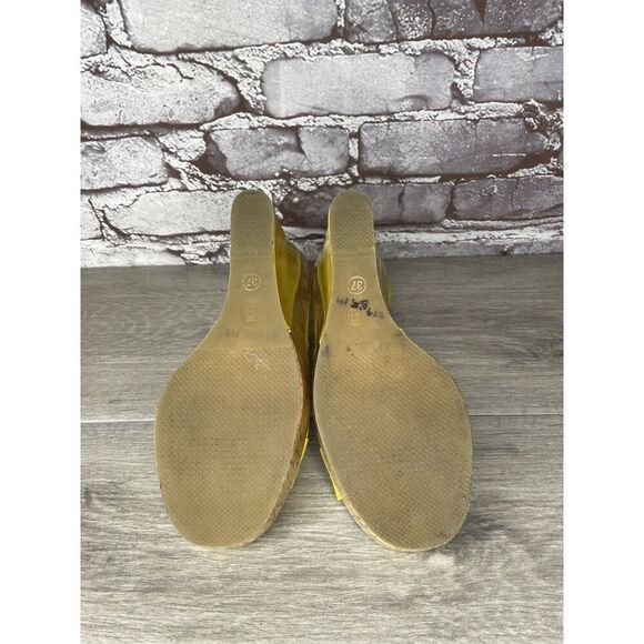 Bottero Yellow Patent Leather Peep Toe Platform Cork Wedge Sandals Women Sz 37EU - Picture 7 of 16